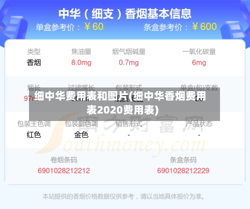 细中华费用表和图片(细中华香烟费用表2020费用表)