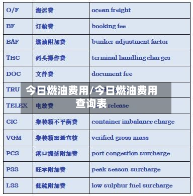 今日燃油费用/今日燃油费用查询表